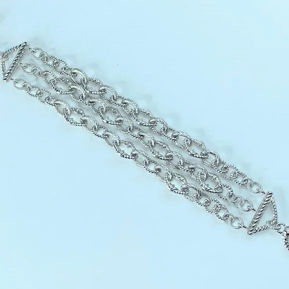 JR8834 Judith Ripka Sterling Silver Triple 3 Strand Oval Link CZ Toggle bracelet - Picture 2 of 8